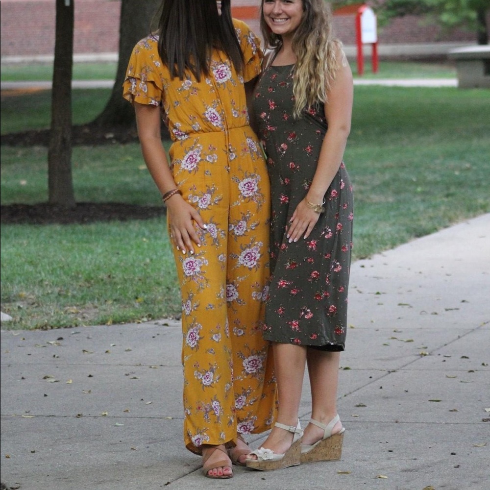 Francesca’s Yellow Floral Jumpsuit